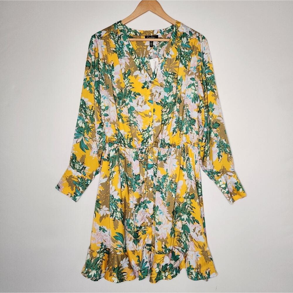 Jessica Simpson Yellow Floral Shiloh Long Sleeve Dress Women's Size 1X NWT